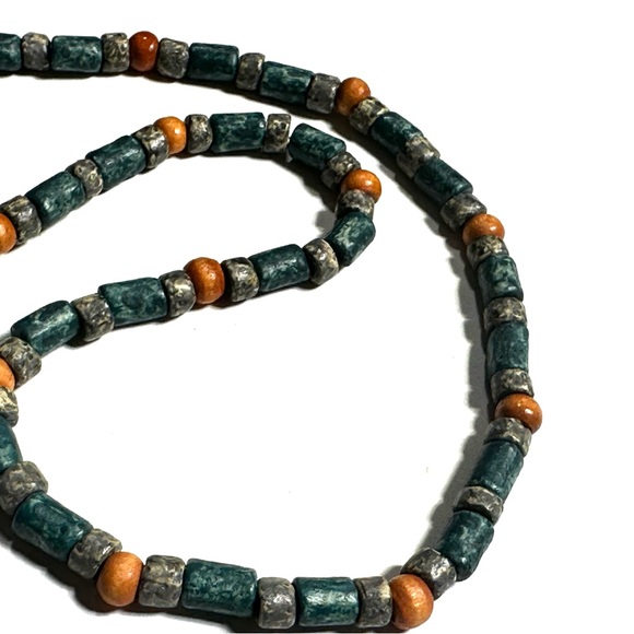Jewelry - Wooden Multi Color Small Bead Necklace Boho Hippie Unisex Barrel Close